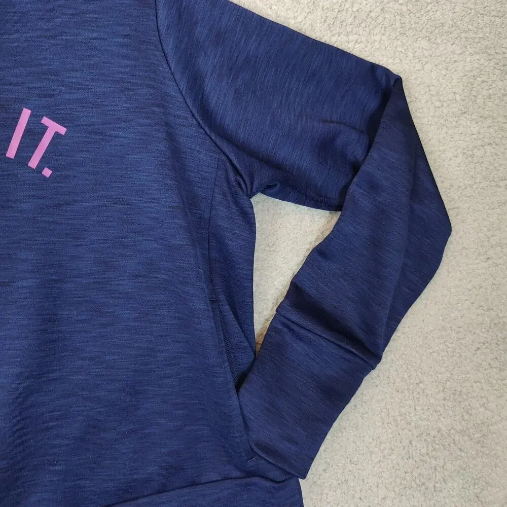 Nike Pullover Hoodie Womens Large Dri-FIT Blue Pink Athletic Wear Spellout EUC